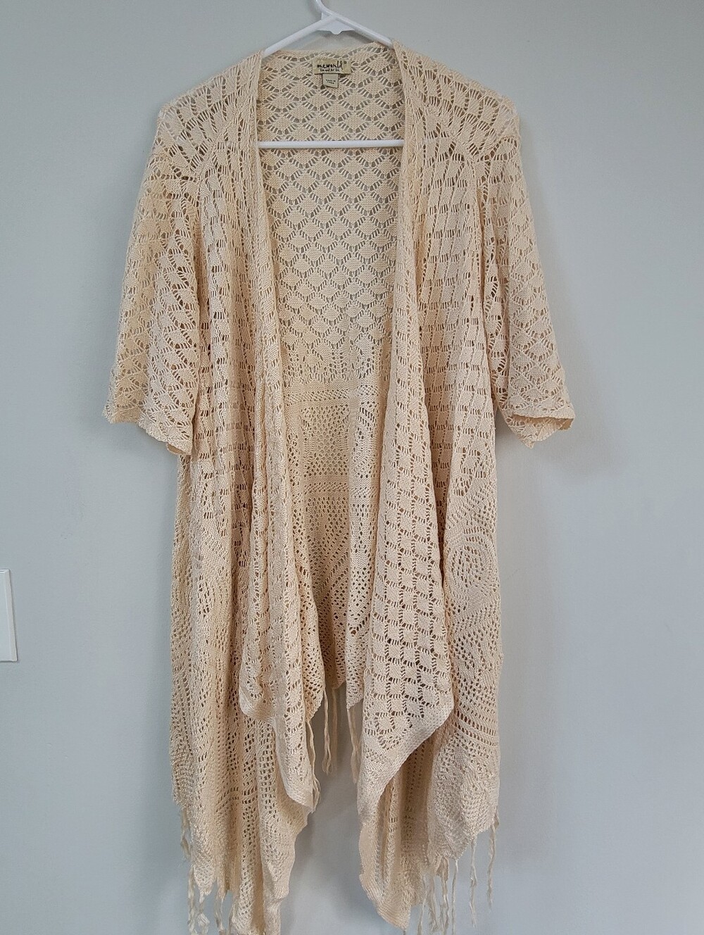 One World Crochet Lace Kimono Shawl Women Size 1x Bohemian Hippie Beachy Western